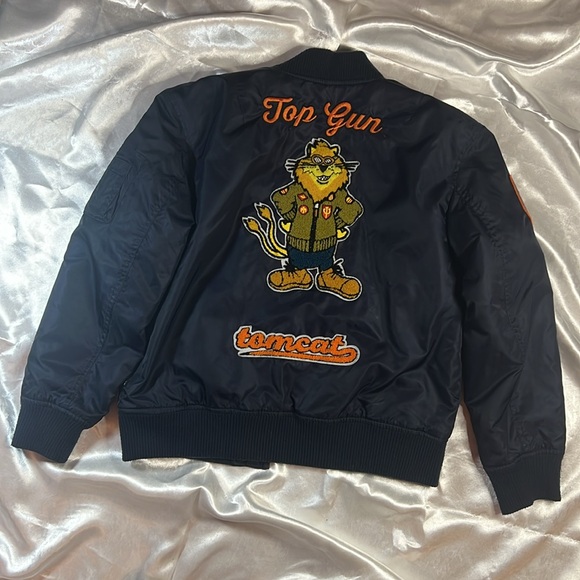 Navy Blue Top Gun Aviator Bomber Flight Jacket - Juniors Size 14 - Picture 15 of 17